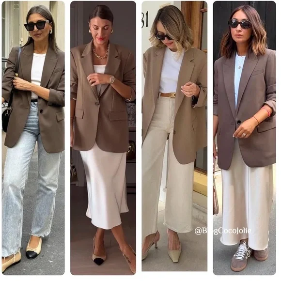 The Frankie Shop oversized wool blazer brown mushroom taupe - Picture 3 of 12